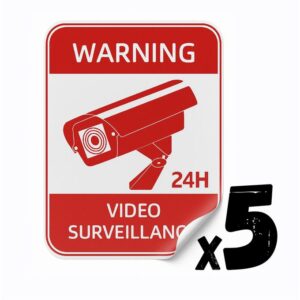 Pack de 5 pièces Autocollant Vinyl Camera de sécurité 24h/24h 30x20